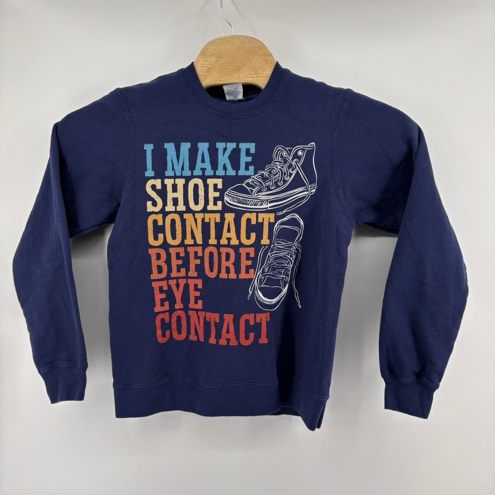 Port & Company Blue Pullover Unisex Long Sleeve‎ Logo Size Small Shoe Contact
